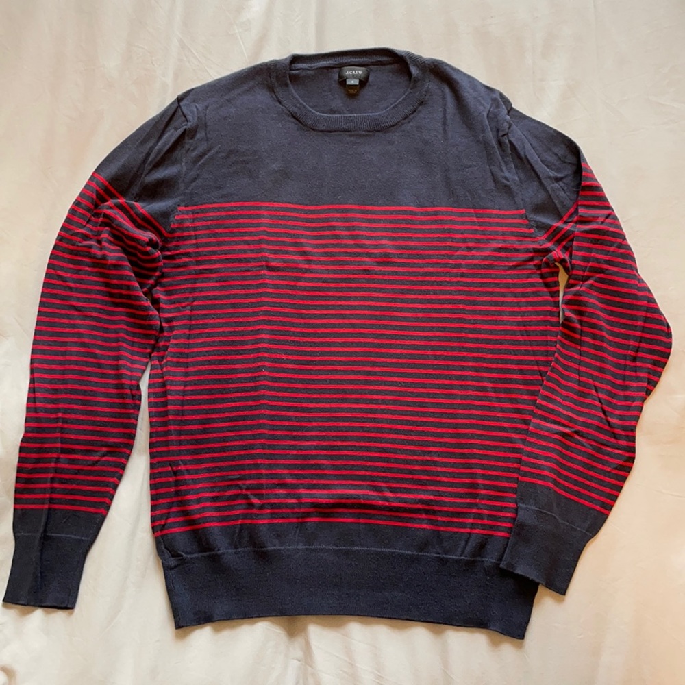 J Crew Red Striped Navy Sweater